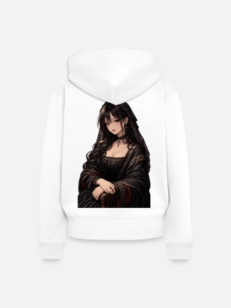 Gothic Mona Lisa mit Kreuz - Frauen Premium Bio Zip Hoodie - Weiß