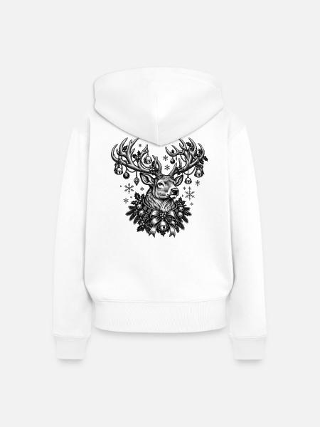Rentier mit Schmuckkrone - Frauen Premium Bio Zip Hoodie - Weiß