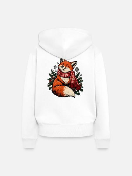 Winterfuchs mit Schal - Frauen Premium Bio Zip Hoodie - Weiß