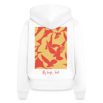 Fly High Bird - Graphique abstrait d’oiseau en mouvement - Sweat à capuche zippé Premium bio Femme - blanc - Dos - AI Model Female 172 light (172cm)
