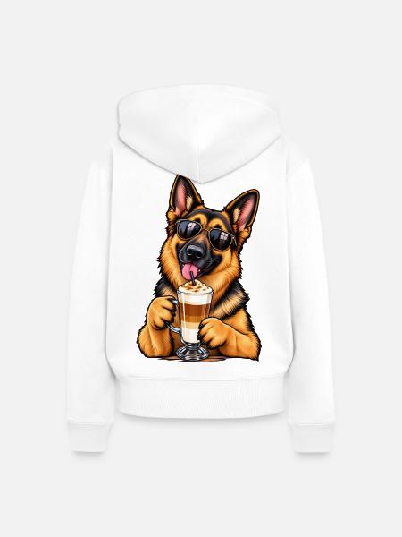 Schäferhund mit Latte Macchiato - Frauen Premium Bio Zip Hoodie - Weiß