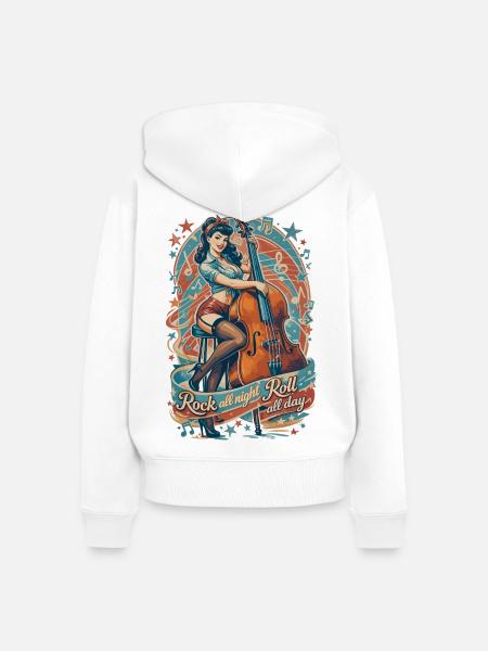 Rockabilly Pin-Up Girl mit Kontrabass - Frauen Premium Bio Zip Hoodie - Weiß