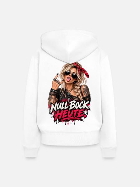 Null Bock heute – Rockige Rebellin - Frauen Premium Bio Zip Hoodie - Weiß