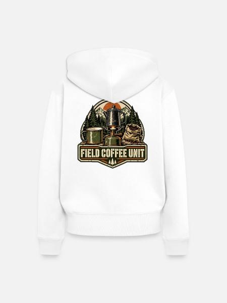Field Coffee Unit – Retro-Campingkaffee - Frauen Premium Bio Zip Hoodie - Weiß