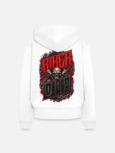 Biker DNA Skull Engine - Frauen Premium Bio Zip Hoodie - Weiß