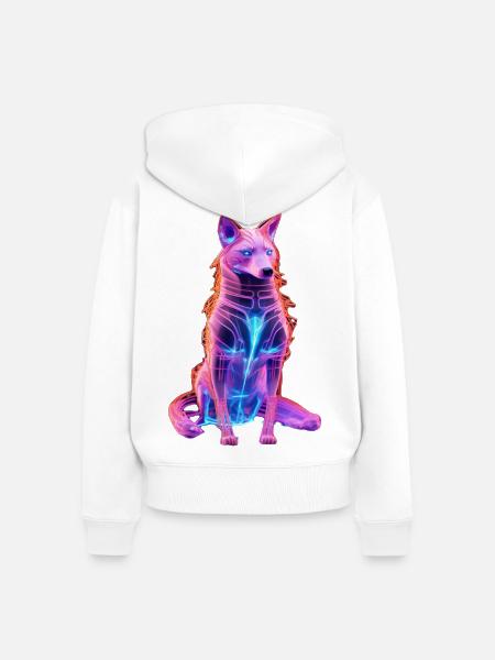 Neon Cyberwolf Kunstdesign - Frauen Premium Bio Zip Hoodie - Weiß