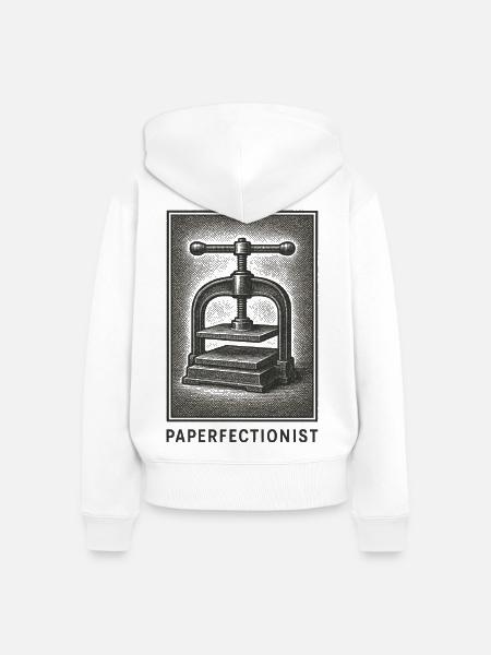 Papier-Perfektionist | Buchbinden, Buchpresse - Frauen Premium Bio Zip Hoodie - Weiß