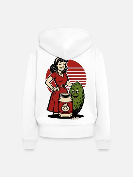Retro Homemaker mit Gurkenglas - Frauen Premium Bio Zip Hoodie - Weiß
