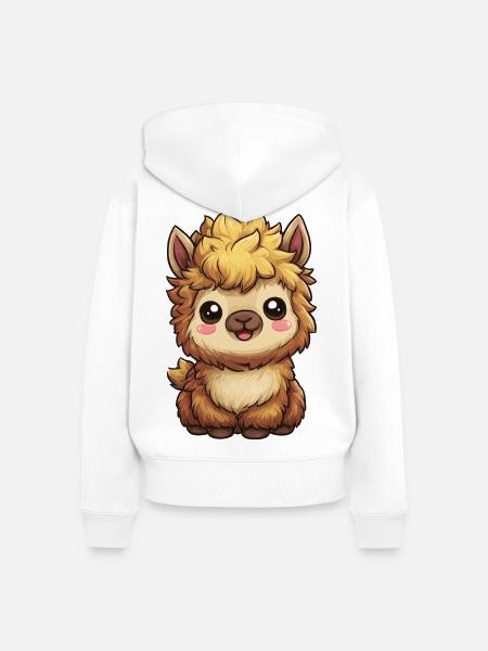 Kuschelige Alpaka-Karikatur - Frauen Premium Bio Zip Hoodie - Weiß