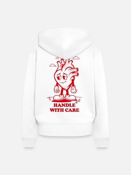 Herz-Griff mit Vorsicht - Frauen Premium Bio Zip Hoodie - Weiß