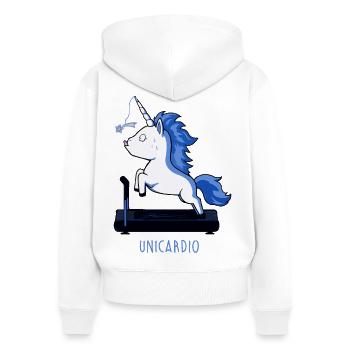 unicardio Ausdauer Einhorn Laufband - Frauen Premium Bio Zip Hoodie - Weiß - Hinten - AI Model Female 172 light (172cm)