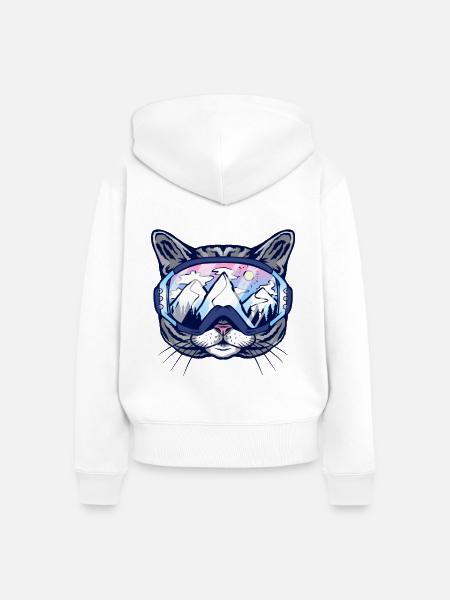 Katze Skibrille - Frauen Premium Bio Zip Hoodie - Weiß