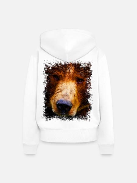 Braunbär - Frauen Premium Bio Zip Hoodie - Weiß