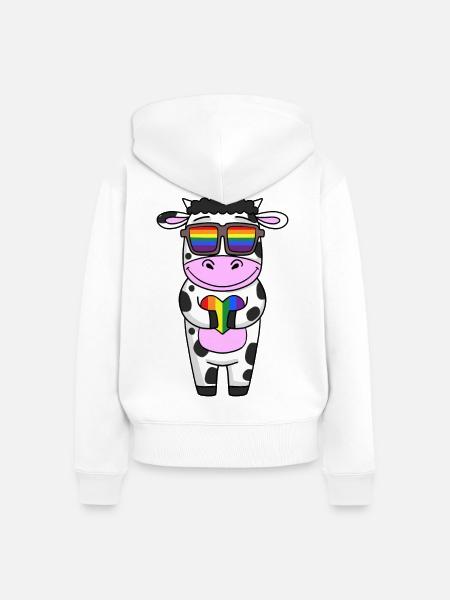 Kuh Regenbogen - Frauen Premium Bio Zip Hoodie - Weiß