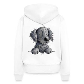 Happy Flat Coated Retriever I Chien - Sweat à capuche zippé Premium bio Femme - blanc - Dos - AI Model Female 172 light (172cm)