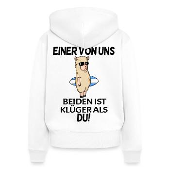 lustiger Spruch - Frauen Premium Bio Zip Hoodie - Weiß - Hinten - AI Model Female 172 light (172cm)