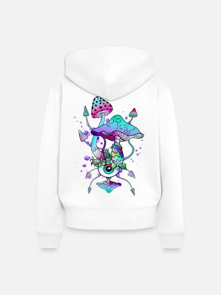 Trippy Neon Psychedelic Mushrooms - Frauen Premium Bio Zip Hoodie - Weiß