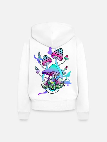 Trippy Hippie Psychedelic Mushroom - Frauen Premium Bio Zip Hoodie - Weiß