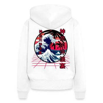 La grande vague de Kanagawa Retro Wave - Sweat à capuche zippé Premium bio Femme - blanc - Dos - AI Model Female 172 light (172cm)