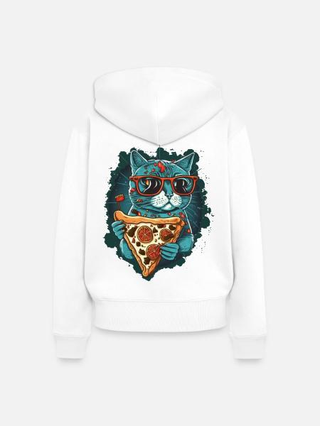 Katze mit Pizzastücken - Frauen Premium Bio Zip Hoodie - Weiß