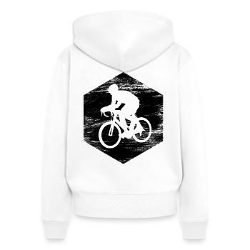 Croquis cycliste - Sweat à capuche zippé Premium bio Femme - blanc - Dos - AI Model Female 172 light (172cm)