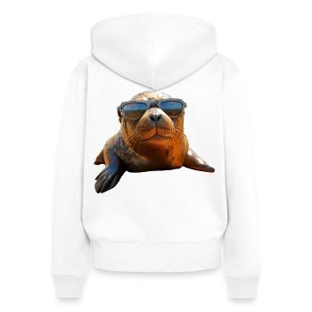 Robbe mit Sonnenbrille Seehund Walross Süße Robben - Frauen Premium Bio Zip Hoodie - Weiß - Hinten - AI Model Female 172 light (172cm)