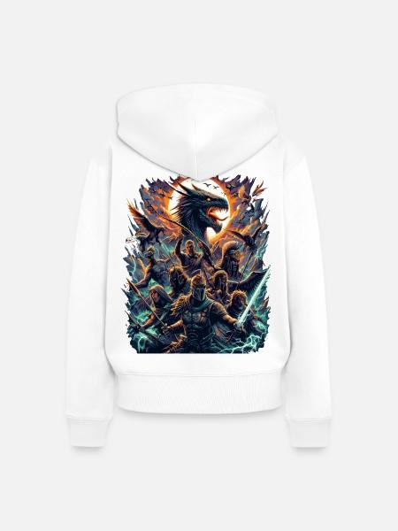 Drachenkrieger Epische Schlacht - Frauen Premium Bio Zip Hoodie - Weiß