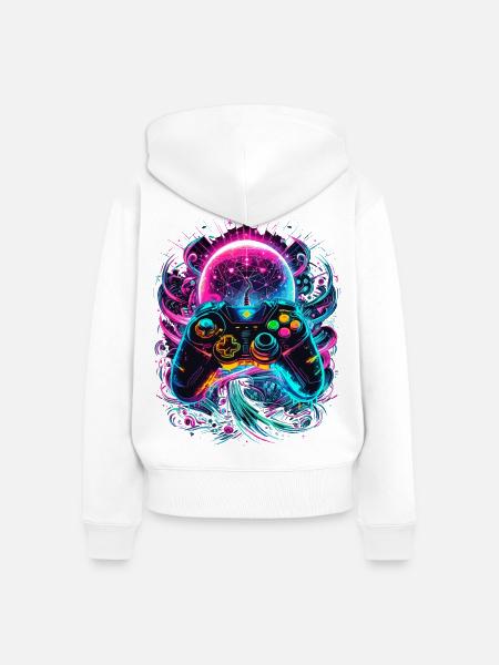 Synthwave Cyberpunk Gaming Controller - Frauen Premium Bio Zip Hoodie - Weiß