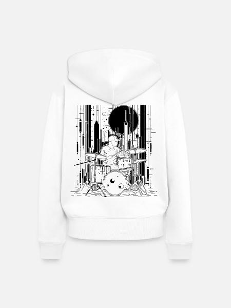 Schlagzeuger Skizze - Frauen Premium Bio Zip Hoodie - Weiß