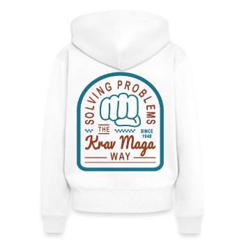 Résoudre des problèmes à la manière du Krav Maga - Sweat à capuche zippé Premium bio Femme - blanc - Dos - AI Model Female 172 light (172cm)