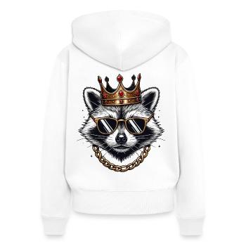 Roi raton laveur cool avec couronne Urban Swag - Sweat à capuche zippé Premium bio Femme - blanc - Dos - AI Model Female 172 light (172cm)