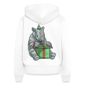 Forfait anniversaire Rhino - Sweat à capuche zippé Premium bio Femme - blanc - Dos - AI Model Female 172 light (172cm)