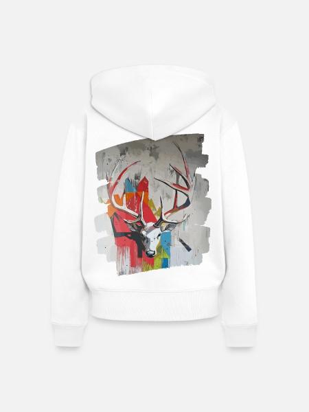 Hirsch mit Geweih - Frauen Premium Bio Zip Hoodie - Weiß