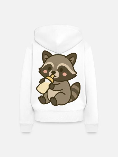 Flaschenzeit mit Waschbärchen - Frauen Premium Bio Zip Hoodie - Weiß