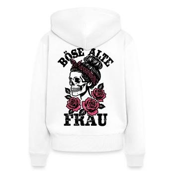 Böse alte Frau - Totenkopf - Rosen - Spruch - Frauen Premium Bio Zip Hoodie - Weiß - Hinten - AI Model Female 172 light (172cm)