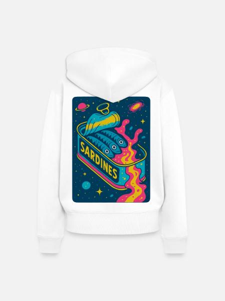 Kosmische Sardinen Retro Kunst - Frauen Premium Bio Zip Hoodie - Weiß