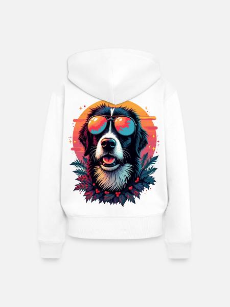 Tropischer Hund mit Sonnenbrille - Frauen Premium Bio Zip Hoodie - Weiß