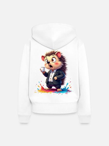 Business-Hedgehog mit Kaffeetasse - Frauen Premium Bio Zip Hoodie - Weiß