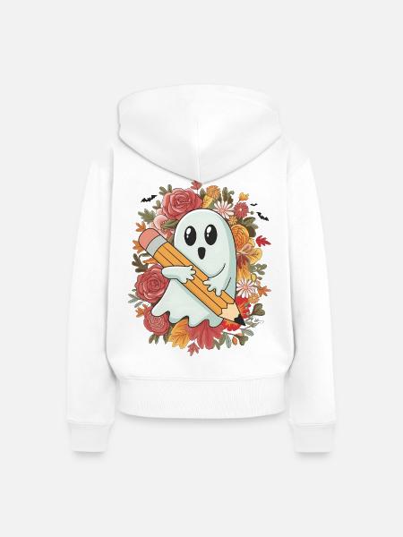 Geist Bleistift Halloween - Frauen Premium Bio Zip Hoodie - Weiß