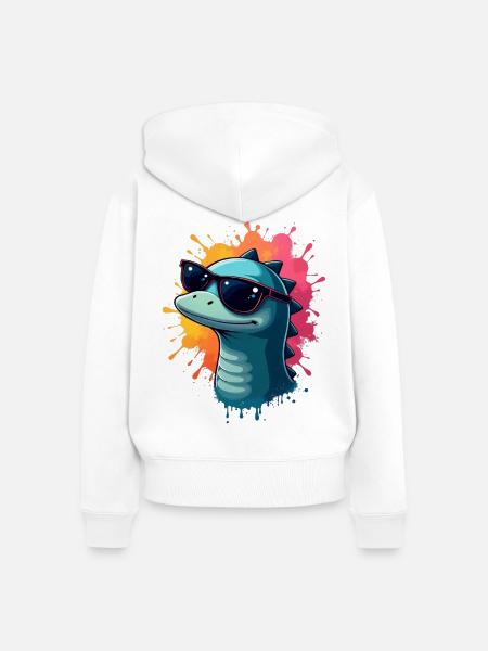 Cool Dino mit Sonnenbrille - Frauen Premium Bio Zip Hoodie - Weiß