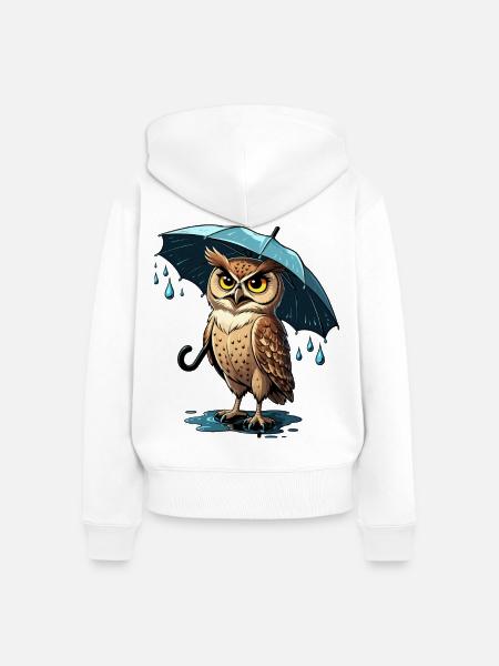 Kraftvoller Eulenregen mit Regenschirm - Frauen Premium Bio Zip Hoodie - Weiß
