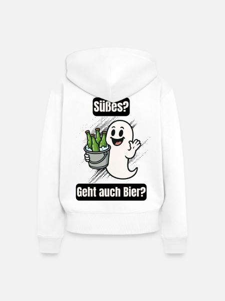 Süßer Geist mit Bier - Frauen Premium Bio Zip Hoodie - Weiß