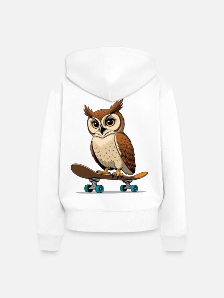 Eule auf Skateboard im Comic-Stil - Frauen Premium Bio Zip Hoodie - Weiß