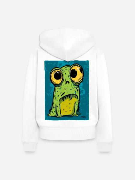 Cartoon Frosch mit großen Augen - Frauen Premium Bio Zip Hoodie - Weiß