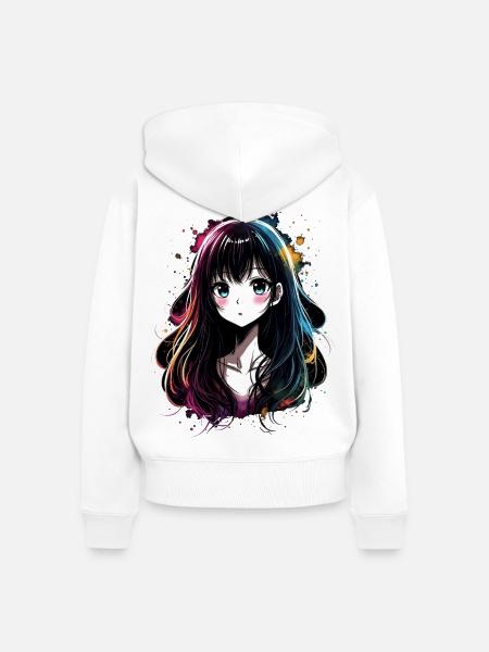 Anime Mädchen mit buntem Farbverlauf - Frauen Premium Bio Zip Hoodie - Weiß