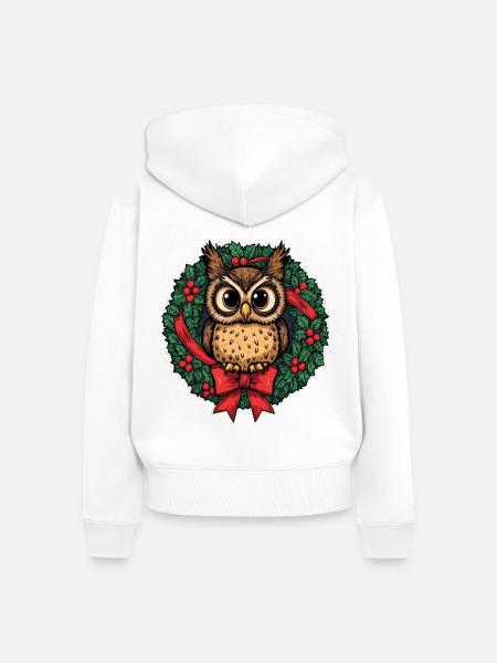 Eule im Weihnachtskranz - Frauen Premium Bio Zip Hoodie - Weiß