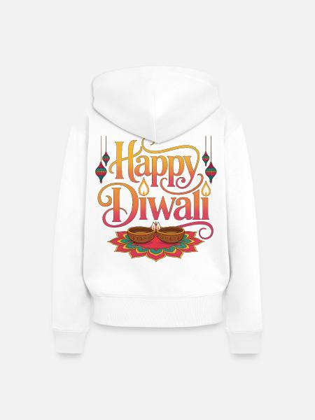 Happy Diwali Lichter Rangoli - Frauen Premium Bio Zip Hoodie - Weiß