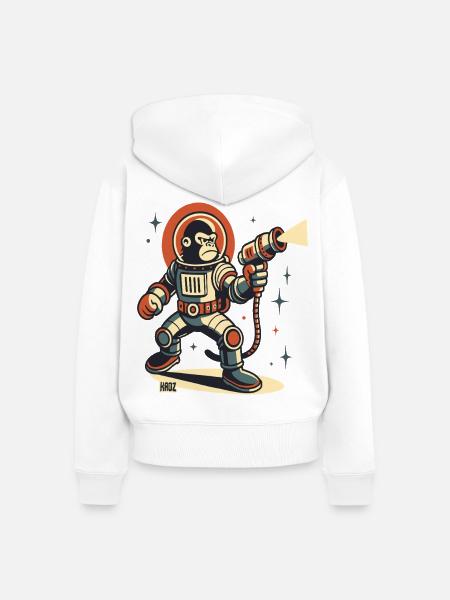 Space Monkey Astronaut Laser Blaster - Frauen Premium Bio Zip Hoodie - Weiß