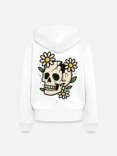 Schädel mit Blumenkranz - Frauen Premium Bio Zip Hoodie - Weiß