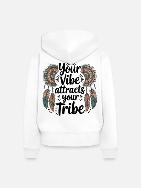 Dein Vibe zieht dein Tribe - Frauen Premium Bio Zip Hoodie - Weiß